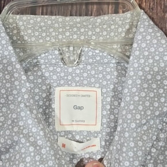 GAP Floral Button Down Shirt Light Gray Cotton Long Sleeve Lightweight Men M NWT - Picture 11 of 12
